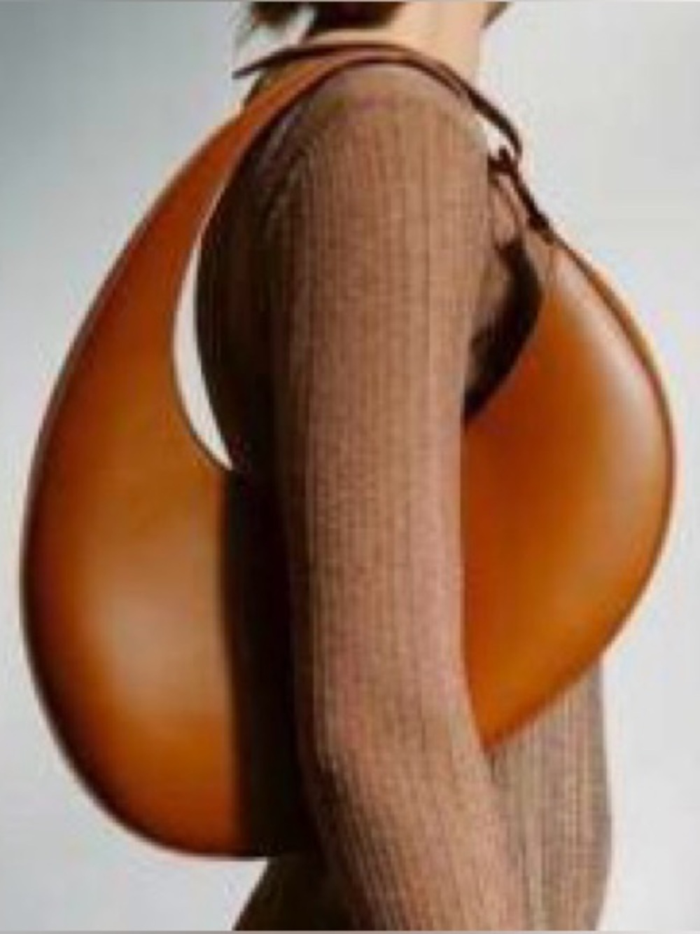 Cognac Crescent Moon Shoulder Bag Sculptural Minimalist Hobo Purse